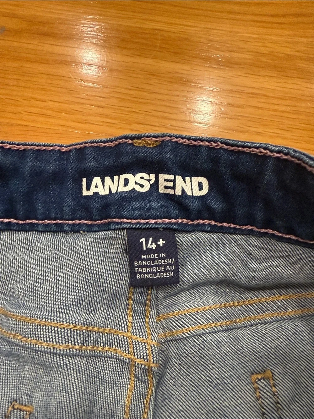 Lands’ End kids adjustable jean shorts size 14+.